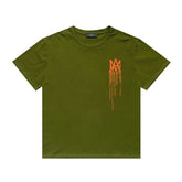 Amiri T Shirt Orange Printed Casual Hip Hop High Street round Neck Short Sleeve T-shirt